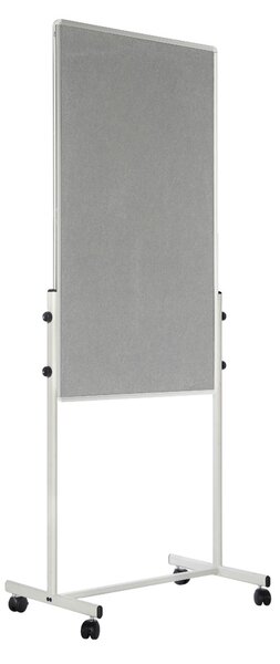 Mobilná kombinovaná tabuľa, biela magnetická/sivá textilná, 700x1200 mm