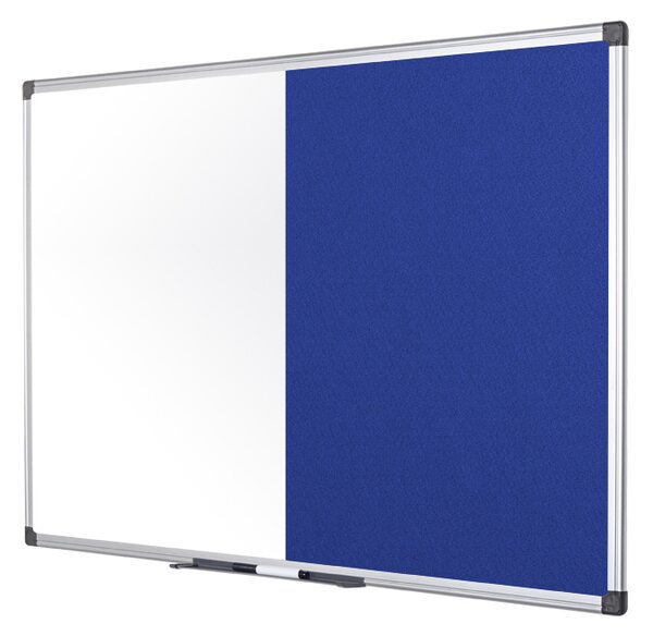 Popisovacia magnetická tabuľa a textilná nástenka, biela/modrá, 900 x 600 mm
