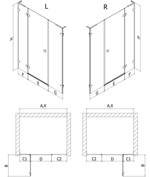 Mexen Lunar L, pravé otočné sprchové dvere 120 cm, 8mm číre sklo, biely profil, 834SL-120-050-20-00-P