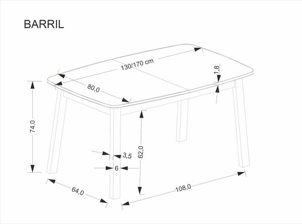 Halmar Rozkladací jedálenský stôl BARRIL 130(170)x80 dub artisan/čierna