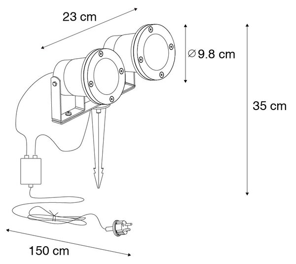 Záhradné bodové svetlo čierne vrátane kábla a zástrčky 2-svetlo IP65 - Basic