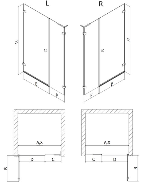 Mexen Lunar-B L pravé sprchové dvere otváracie 120 cm, transparentné, biele - 832SL-120-050-20-00-P
