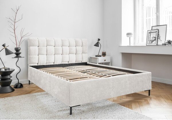 Krémovobiela čalúnená dvojlôžková posteľ s roštom 160x200 cm Eve – Miuform