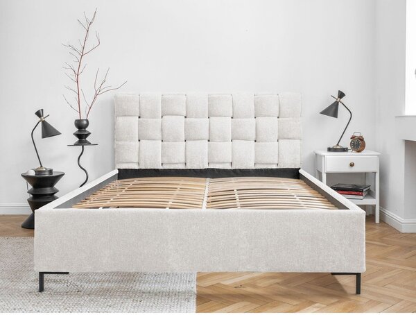 Krémovobiela čalúnená dvojlôžková posteľ s roštom 160x200 cm Eve – Miuform