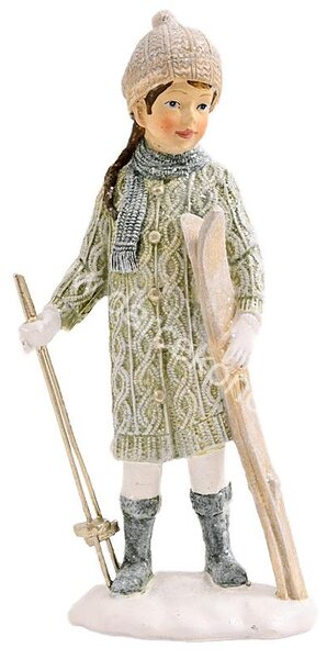 Soška Deti zimy – dievča s lyžami 14,5 cm polyresin