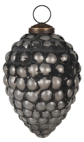 Granitová antik sklenená vianočná ozdoba šiška Noirre - Ø 8*11 cm - Clayre & Eef