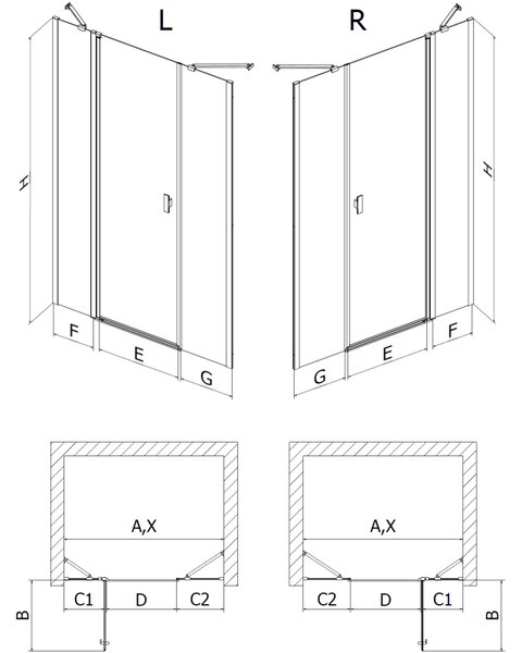 Mexen Mist sprchové dvere otočné 140 cm, transparentné, brúsená meď - 8A4-140-001-65-00