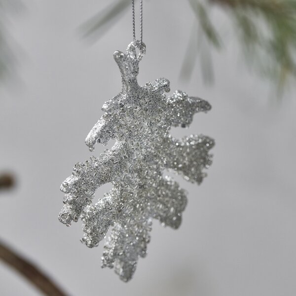 Vianočná ozdoba Leaf Gliz Silver Glitter – set 3 ks
