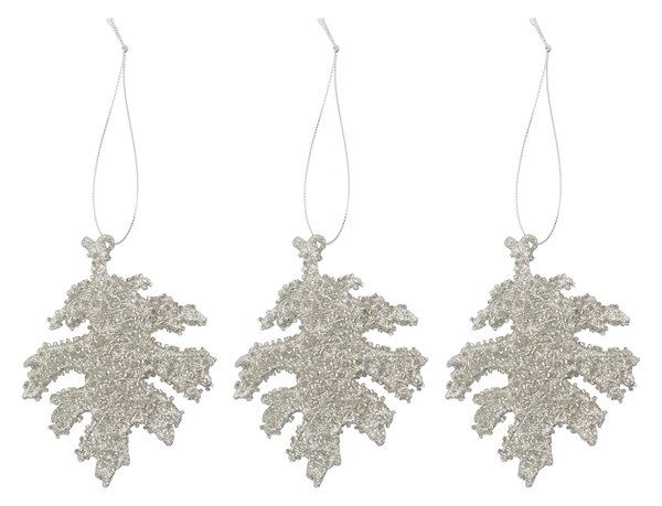 Vianočná ozdoba Leaf Gliz Silver Glitter – set 3 ks