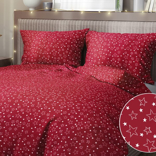 Goldea bavlnené posteľné obliečky - vzor x-15 biele hviezdičky na červenom 140 x 200 a 70 x 90 cm