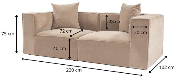 Hanah Home Dvojmiestna pohovka Sora 220 cm cappucino