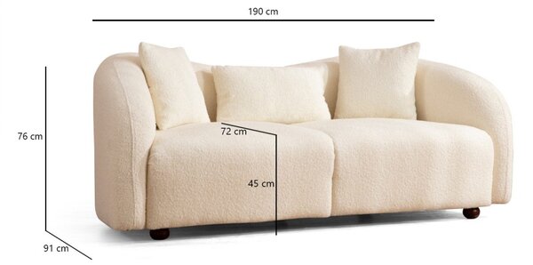 Hanah Home Dvojmiestna pohovka Venedik 190 cm boucle krémová