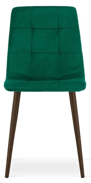Jedálenská stolička KARA zamatová, zelená / tmavohnedé nohy