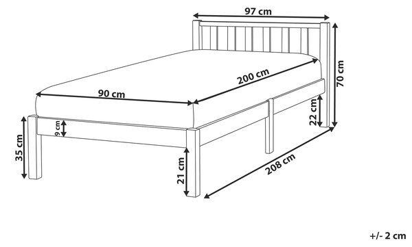Drevená posteľ biela 90 x 200 cm borovicové drevo rám postele s čelom a roštom lamelový dizajn