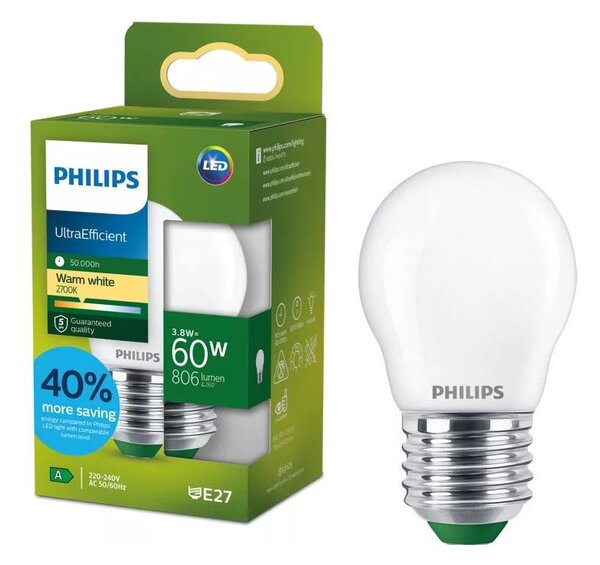 LED žiarovka ULTRAEFFICIENT Philips P45 E27/3,8W/230V 2700K