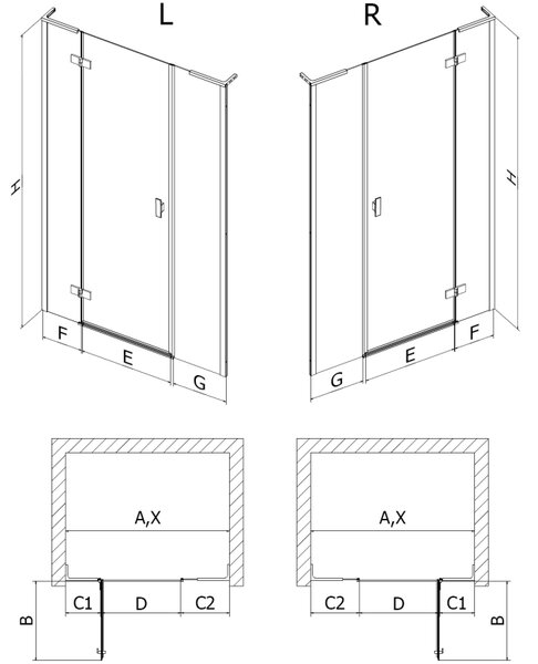Mexen Mist-H L pravé sprchové dvere 145 cm, transparentné, zlaté brúsené - 8A5L-145-001-55-00-P