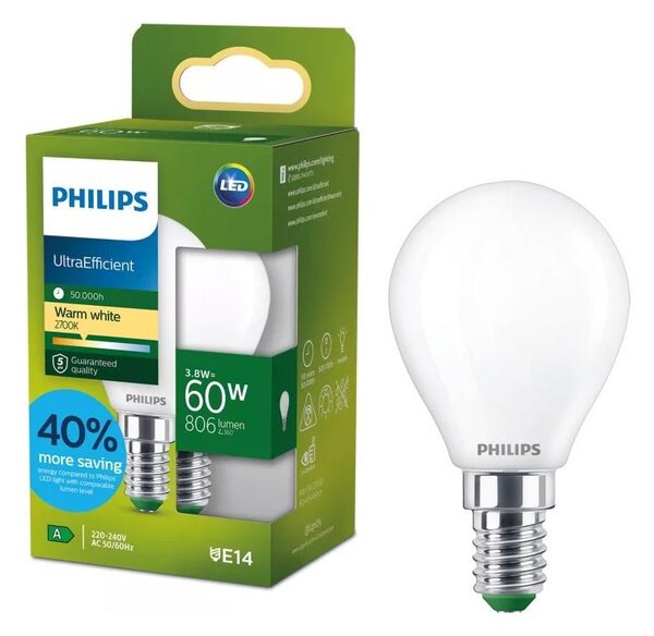 LED žiarovka ULTRAEFFICIENT Philips P45 E14/3,8W/230V 2700K