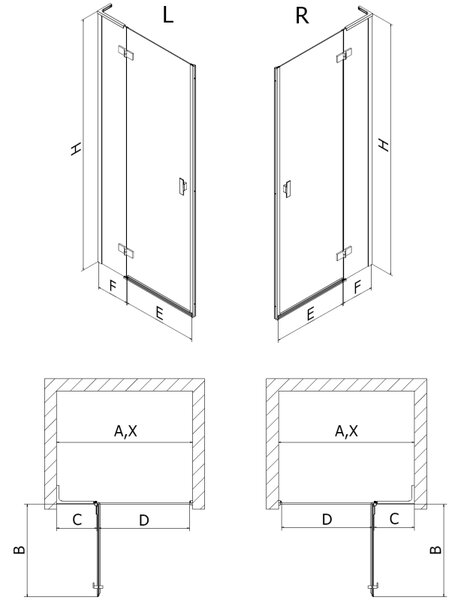Mexen Mist-H L, 1-krídlové sprchové dvere pravé 70 cm, číre sklo, čierny profil, 8A5L-070-000-70-00-P