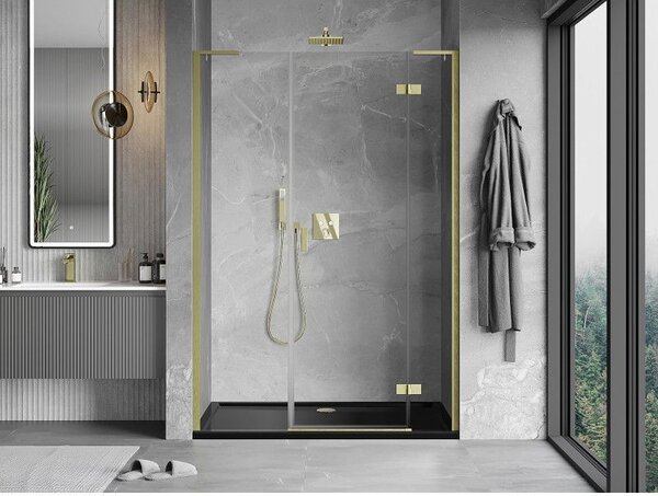 Mexen Mist-H L pravé sprchové dvere 145 cm, transparentné, zlaté brúsené - 8A5L-145-001-55-00-P