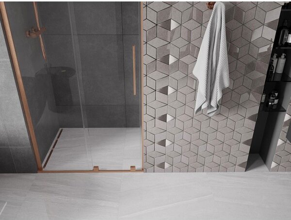 Mexen Velar L sprchové dvere posuvné 90 cm, transparentné, brúsená meď - 871-090-003-01-65