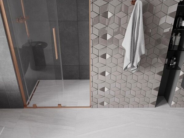 Mexen Velar L sprchové dvere posuvné 90 cm, transparentné, brúsená meď - 871-090-003-01-65