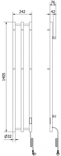 Mexen Pino, elektrické vykurovacie teleso s vešiakmi na uteráky 1405x242 mm, 200 W, čierna, W301-1405-242-00-70