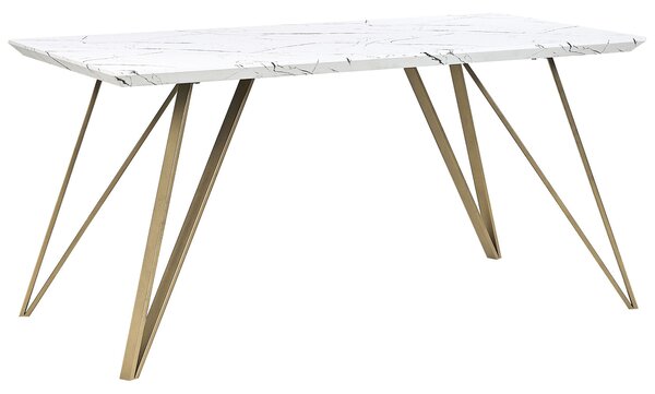 Jedálenský stôl biela a zlatá 150 x 80 cm MDF vrchná doska mramorový efekt kovové nohy glamour štýl kuchyňa jedáleň
