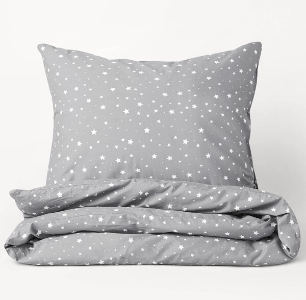 Goldea bavlnené posteľné obliečky - vzor 513 drobné biele hviezdičky na sivom 140 x 220 a 70 x 90 cm