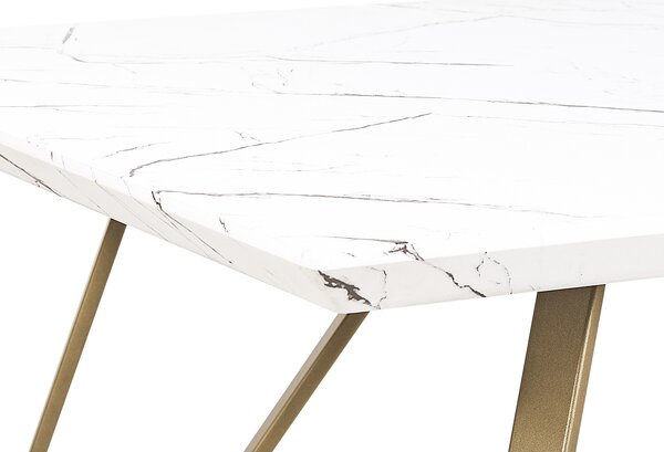 Jedálenský stôl biela a zlatá 150 x 80 cm MDF vrchná doska mramorový efekt kovové nohy glamour štýl kuchyňa jedáleň