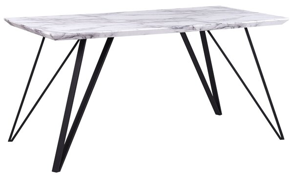 Jedálenský stôl biely a čierny 150 x 80 cm MDF doska stola mramorový vzhľad s kovovými nohami obdĺžnikový moderná jedáleň kuchyňa kuchyňa-obývačka