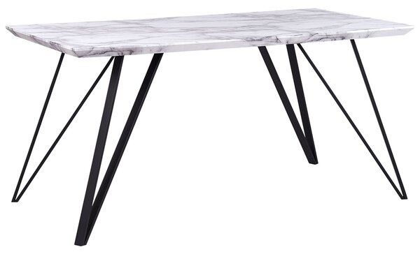 Jedálenský stôl biela a čierna 150 x 80 cm MDF vrchná doska mramorový efekt kovové nohy glamour štýl kuchyňa jedáleň