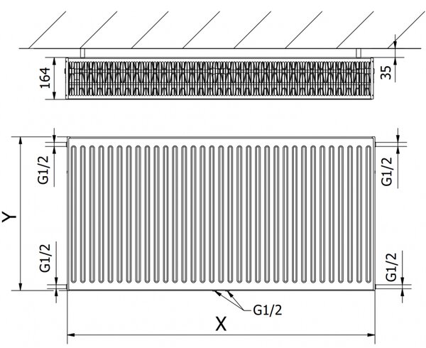 Mexen CC33 doskový radiátor 600 x 1000 mm, spodné stredové pripojenie, 2335 W, antracit - W6C33-060-100-66