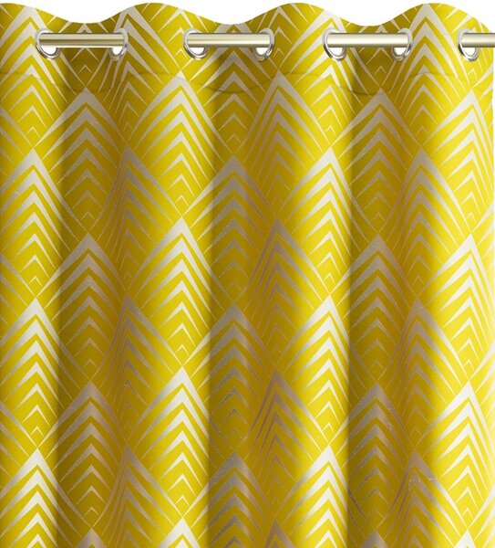 Luxusný žltý záves so strieborným art deco vzorom 140 x 250 cm
