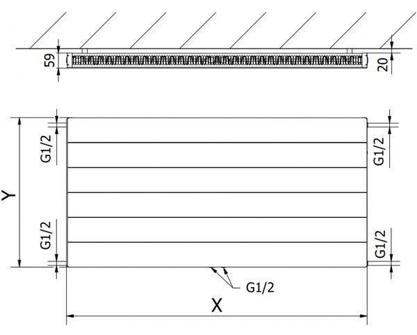 Mexen Line CCL11 doskový radiátor 300 x 1400 mm, spodné stredné pripojenie, 637 W, čierny - W6C11L-030-140-70