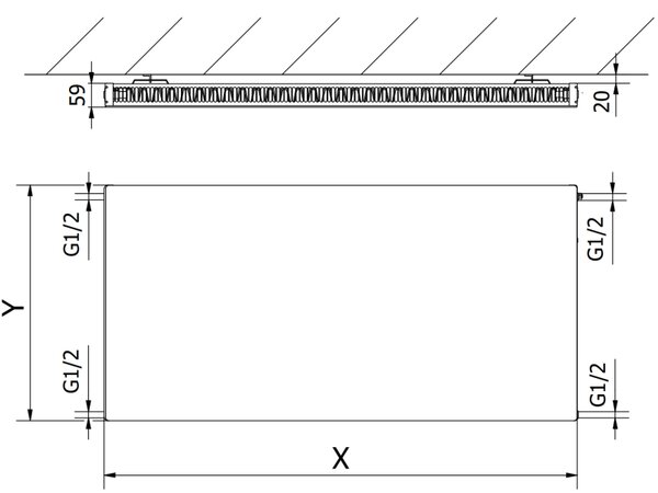 Mexen Flat CF11 doskový radiátor 600 x 600 mm, bočné pripojenie, 470 W, biely - W411F-060-060-00