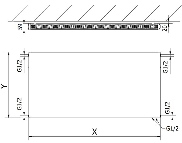 Mexen Flat CVF11 doskový radiátor 600 x 600 mm, spodné pripojenie, 470 W, biely - W611F-060-060-00