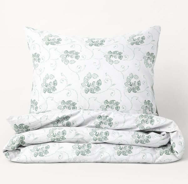 Goldea flanelové posteľné obliečky - vzor 936 tmavo zelené kvetované ornamenty na bielom 140 x 200 a 70 x 90 cm