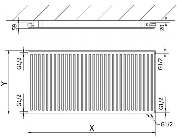 Mexen CVH10 Hygienický doskový radiátor 500 x 1000 mm, spodné pripojenie, 530 W, antracit - W610H-050-100-66