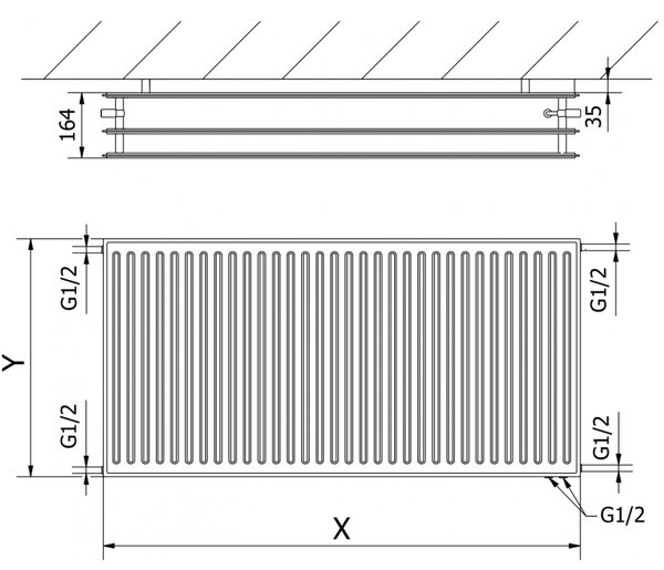 Mexen CVH30 Hygienický doskový radiátor 300 x 3000 mm, spodné pripojenie, 2617 W, antracit - W630H-030-300-66