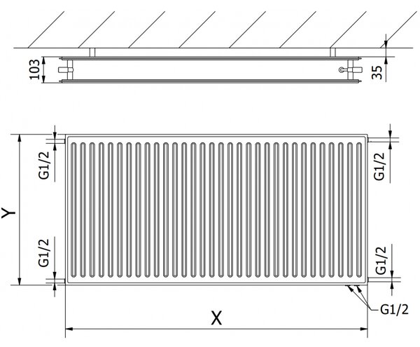 Mexen CVH20 Hygienický doskový radiátor 600 x 2000 mm, spodné pripojenie, 2198 W, antracit - W620H-060-200-66