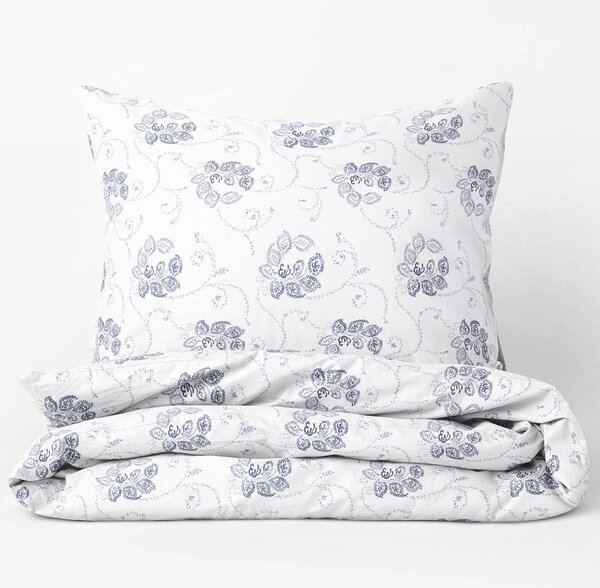 Goldea flanelové posteľné obliečky - vzor 939 tmavo modré kvetované ornamenty na bielom 140 x 200 a 70 x 90 cm