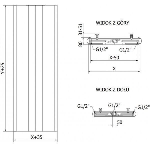 Mexen Line VR20SL radiátor doskový 1800 x 600 mm, spodné stredové pripojenie, 1308 W, antracit - W6VR20SL-180-060-66