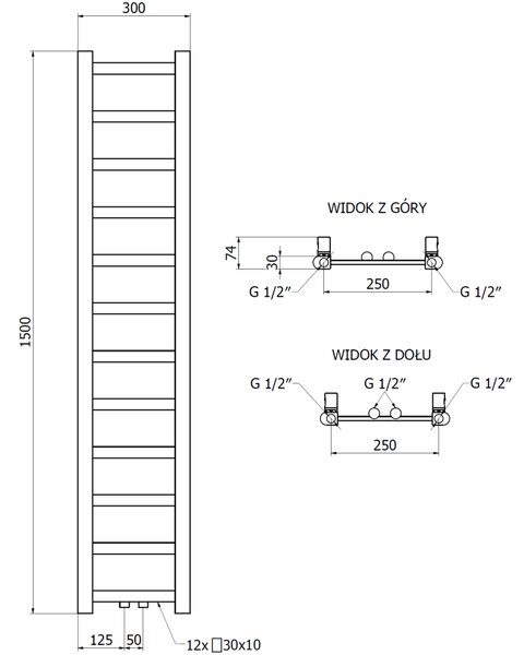 Mexen Bolt kúpeľňový radiátor 1500 x 300 mm, 295 W, biely - W126-1500-300-00-20