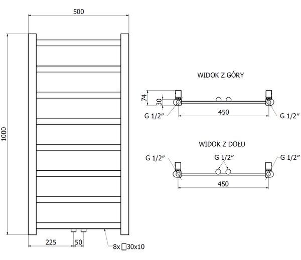 Mexen Bolt, vykurovacie teleso 1000 x 500 mm, 259 W, spodné a stredové, čierna, W126-1000-500-00-70