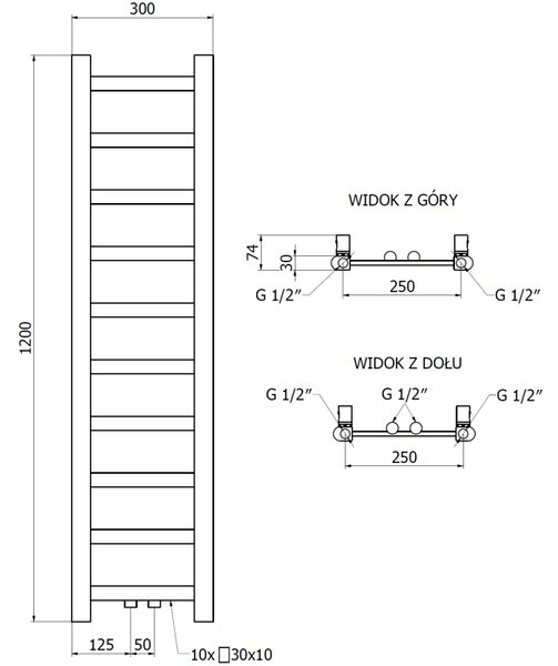 Mexen Bolt, vykurovacie teleso 1200 x 300 mm, 240 W, spodné a stredové, antracitová, W126-1200-300-00-66