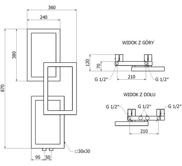 Mexen Grid, dekoratívny kúpeľňový radiátor 870 x 360 mm, 209 W, biela, W215-0870-360-00-20
