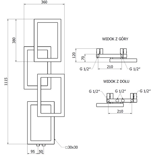 Mexen Grid, dekoratívny kúpeľňový radiátor 1115 x 360 mm, 279 W, biela, W215-1115-360-00-20