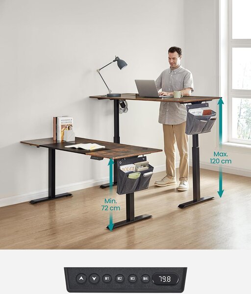 SONGMICS Elektricky nastaviteľný písací stôl Vasagle Foral 160 cm hnedo-čierny