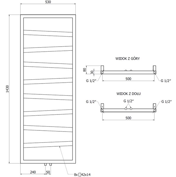 Mexen, Mexen Zoom dekoratívny kúpeľňový radiátor 1430 x 530 mm, 477 W, antracit - W130-1430-530-00-66