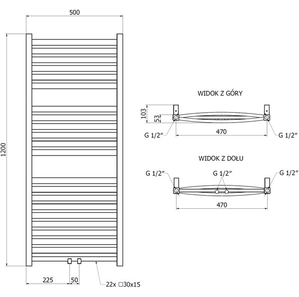 Mexen, Mexen Zing kúpeľňový radiátor 1200 x 500 mm, 513 W, antracit - W128-1200-500-00-66